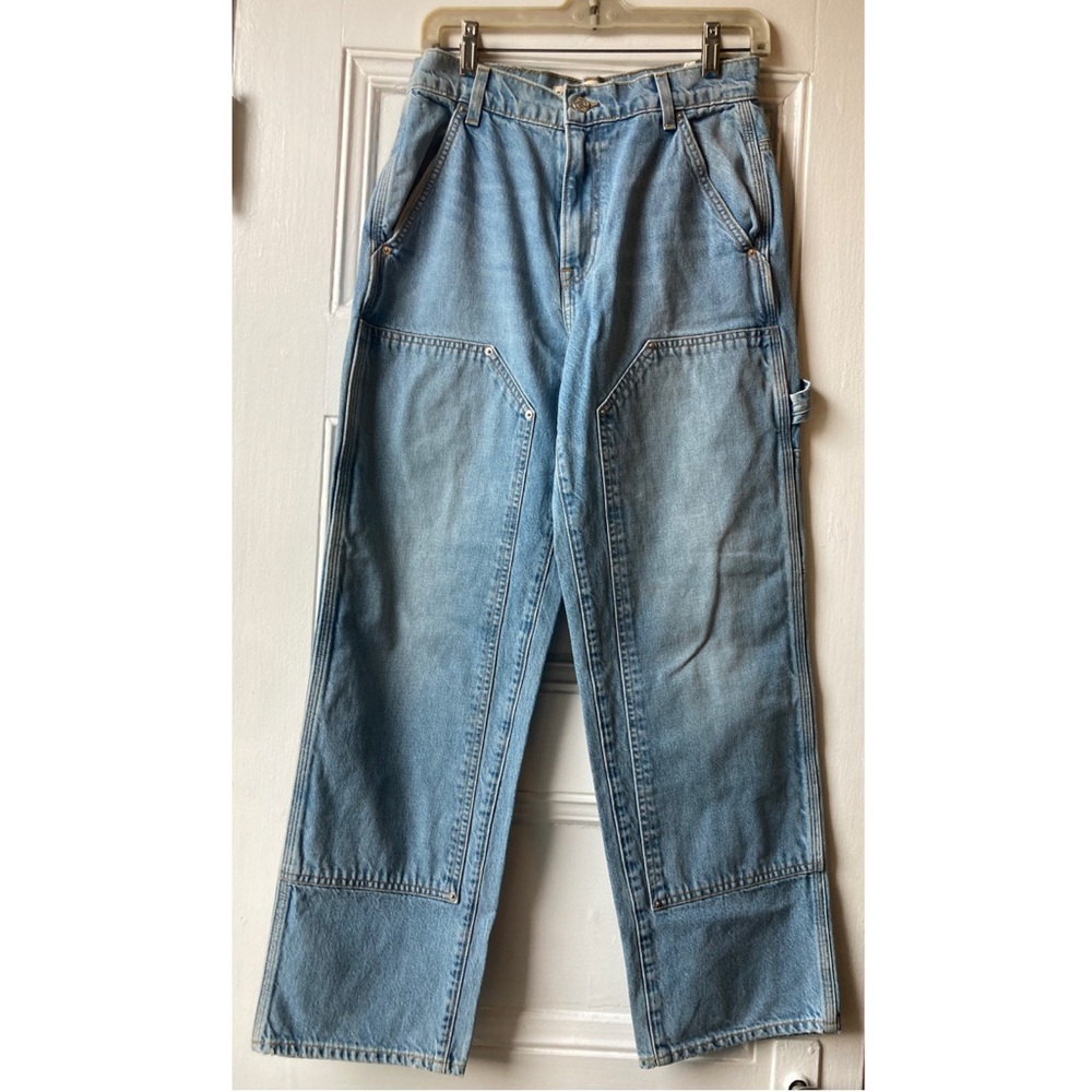 GRLFRND paneled high rise light wash jean.